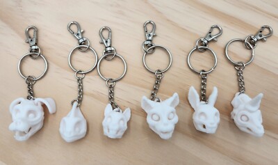 3D Printed Skeleton Keychains (6) - Dog, Cat, Rabbit, Unicorn, Lizard, Squirrel