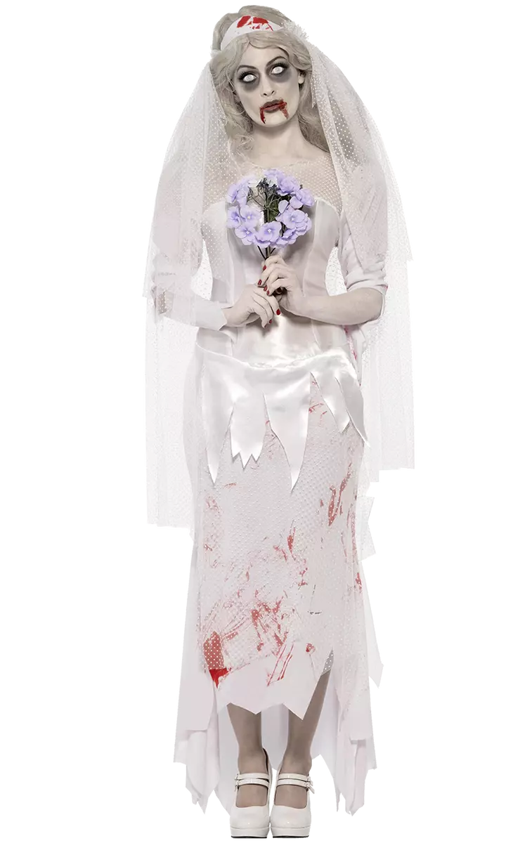 Women's Dead Zombie Ghost Bride Halloween Fancy Dress Costume