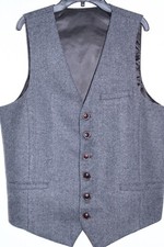 Voboom Vest Mens L Large Gray Herringbone 6 Button 3 Pocket Wool Blend Waistcoat