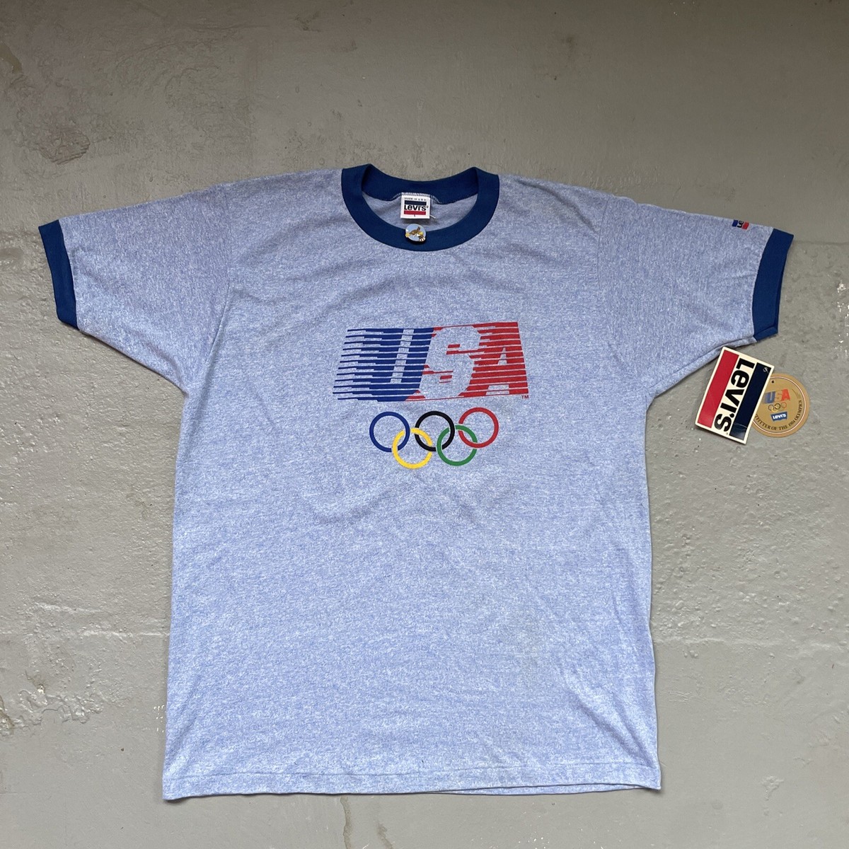 Vintage NOS 1984 Levis LA Olympics Made In USA Ringer T-Shirt NWT