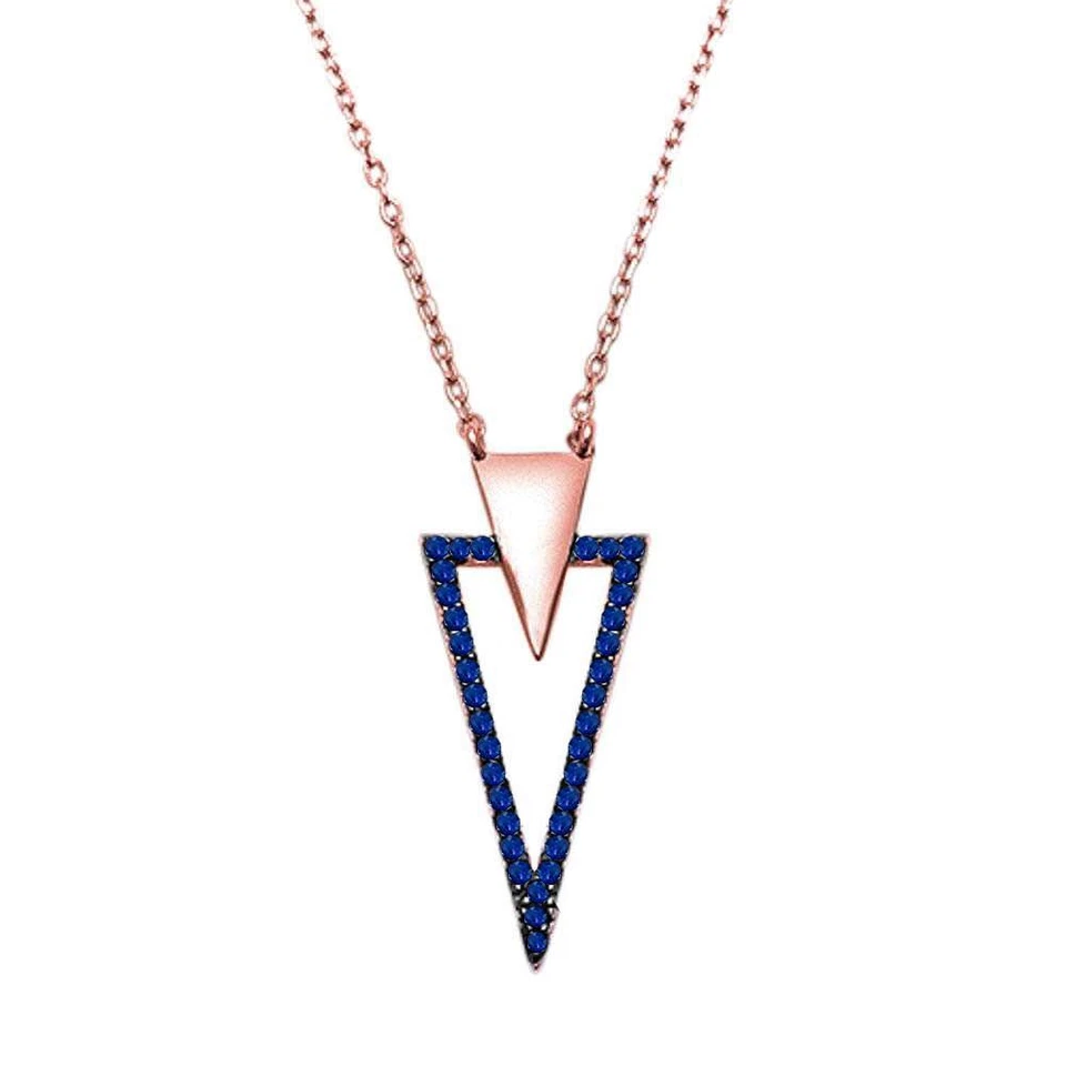 Colgante de plata de ley .925 enchapado en oro rosa zafiro azul y circonita cúbica Nec Foto 2 de 2