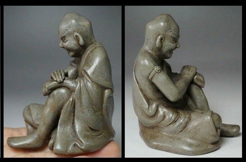 Japanese Taisho Period Ao Bizen Rakan Arhat Statue 青備前 W 5 6 H 6 8 Cm Ebay