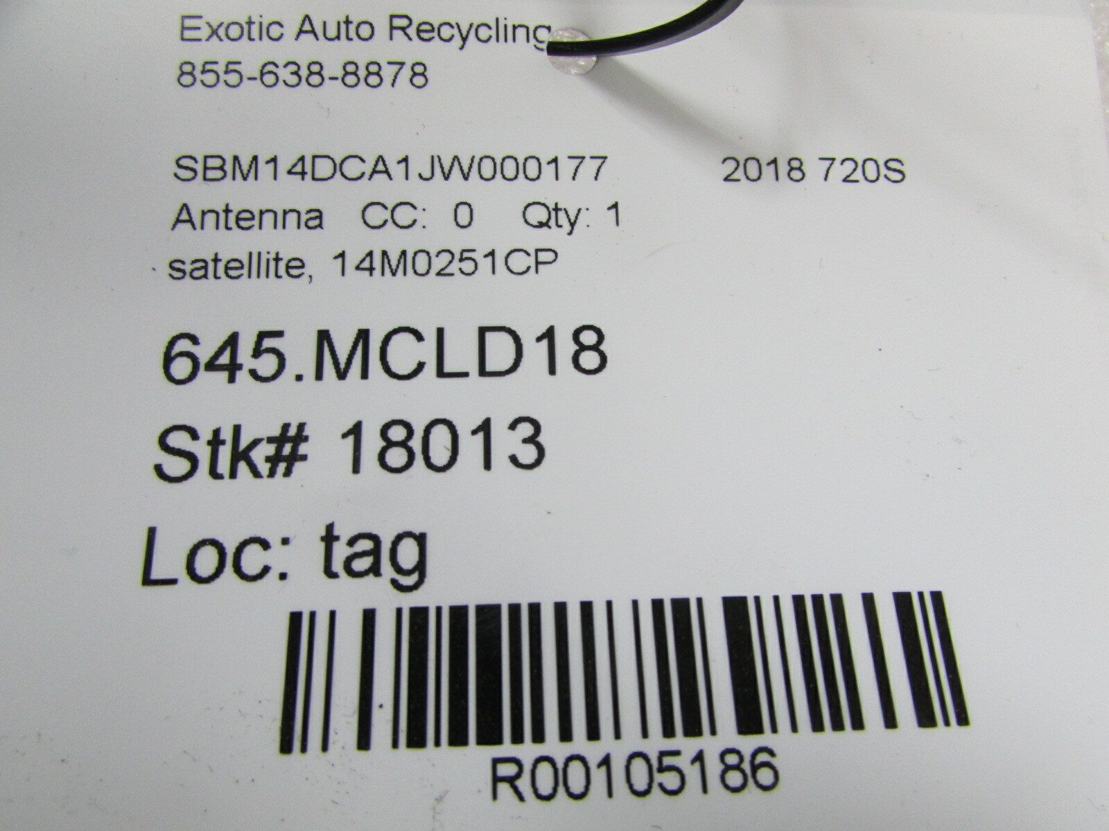 McLaren 720S, Satellite Antenna, Used, P/N 14M0251CP