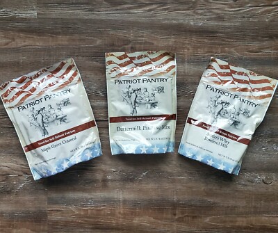 Patriot Pantry Maple Grove Oatmeal, Pancake Mix, Settler's Whey Powdered Milk 