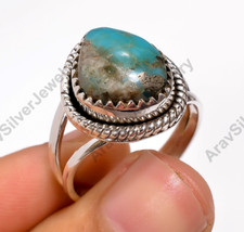 Pyrite Turquoise Gemstone Ring 925 Sterling Silver Boho Rings Gift for Her