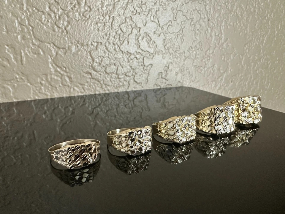 Anillo Pinky Pepita Oro Amarillo 10K Hombre Mujer Pequeño Mediano Grande XLarge XXL Foto 2 de 4