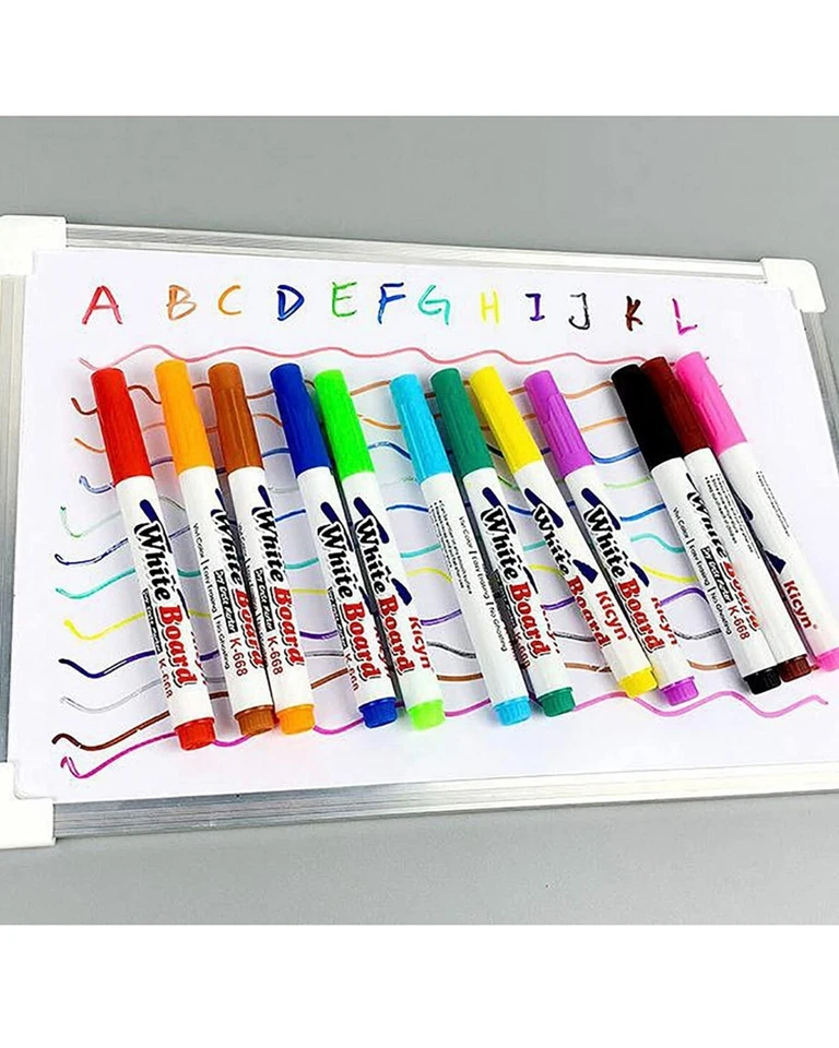 Paquete de 12 bolígrafos de pizarra blanca a base de agua borrables color negro rojo verde y azul Foto 4 de 4