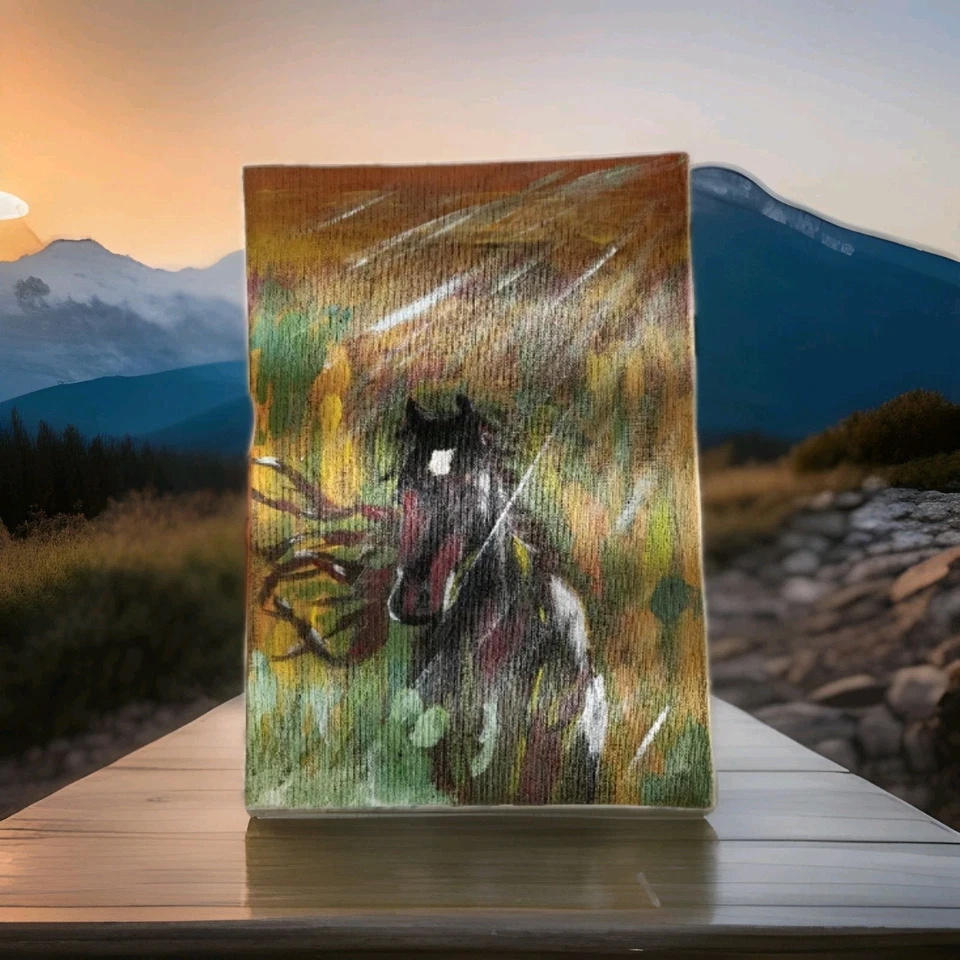 Tableau original cheval 6,5 po x 10 po vie sauvage art paysage animal signé - Photo 1/3