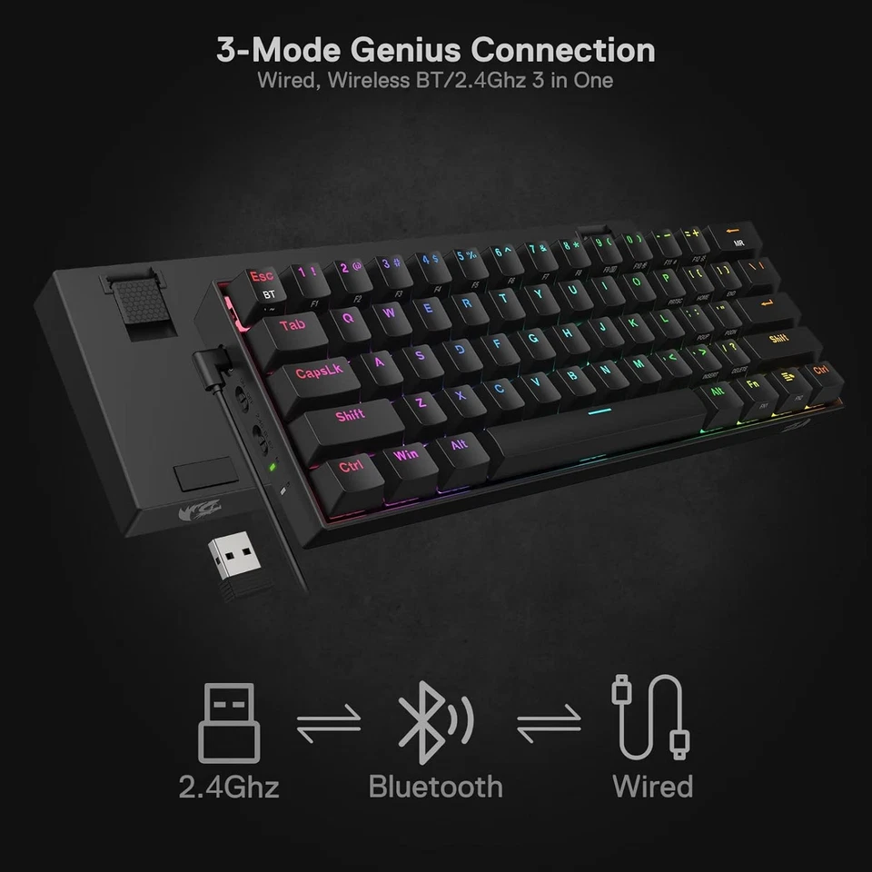 Redragon K530 Pro Draconic 60% Wireless RGB Mechanical Brown Switch, Black  - Image 2 of 4