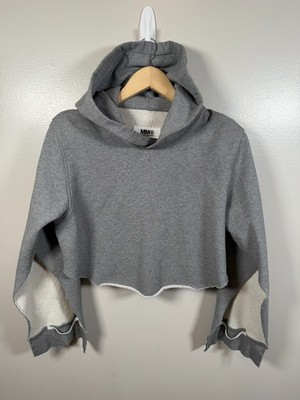 MM6 Maison Margiela Deconstructed Hoodie Sweatshirt Size Small Gray Cropped