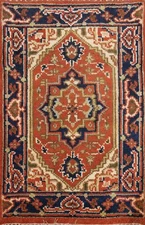 Orange Wool Geometric Foyer Rug Hand-knotted Oriental Accent Carpet 2x3