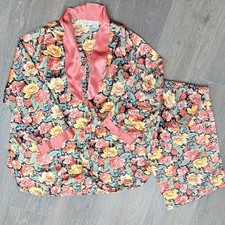 Victoria's Secret Vintage Gold Label Floral Satin Multicolor Pajama Set Large