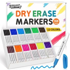 144 Count Dry Erase Markers Bulk, 12 Assorted Colors, Fine Tip Whiteboard Mar...