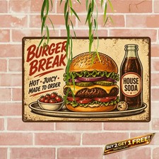 Burger Time Vintage Tin Sign 8x12 Fast Food Diner Kitchen Wall Decor