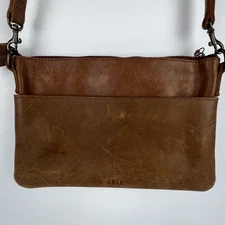 ABLE Martha Crossbody Bag – Tan Brown Leather Purse Adjustable Strap Zipper