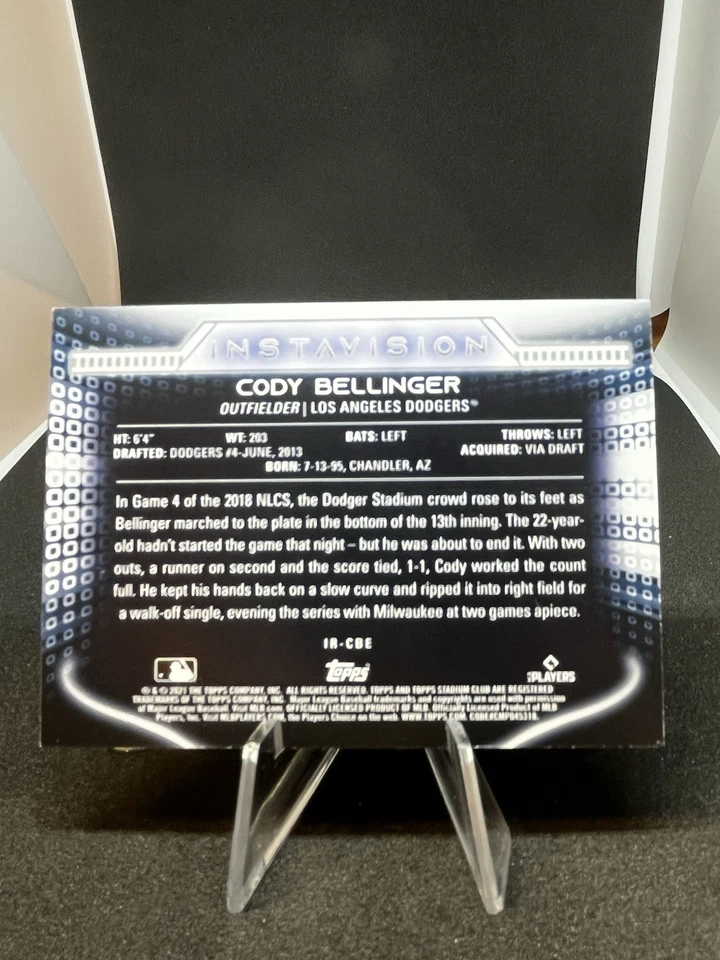 2021 Topps Stadium Club - Instavision Cody Bellinger #IR-CBE 2/10 Dodgers - Image 3 of 4