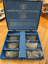 Stieff Co. Historic Newport  Reproduction Pewter Decanter Labels Liquor 🥃 🍸