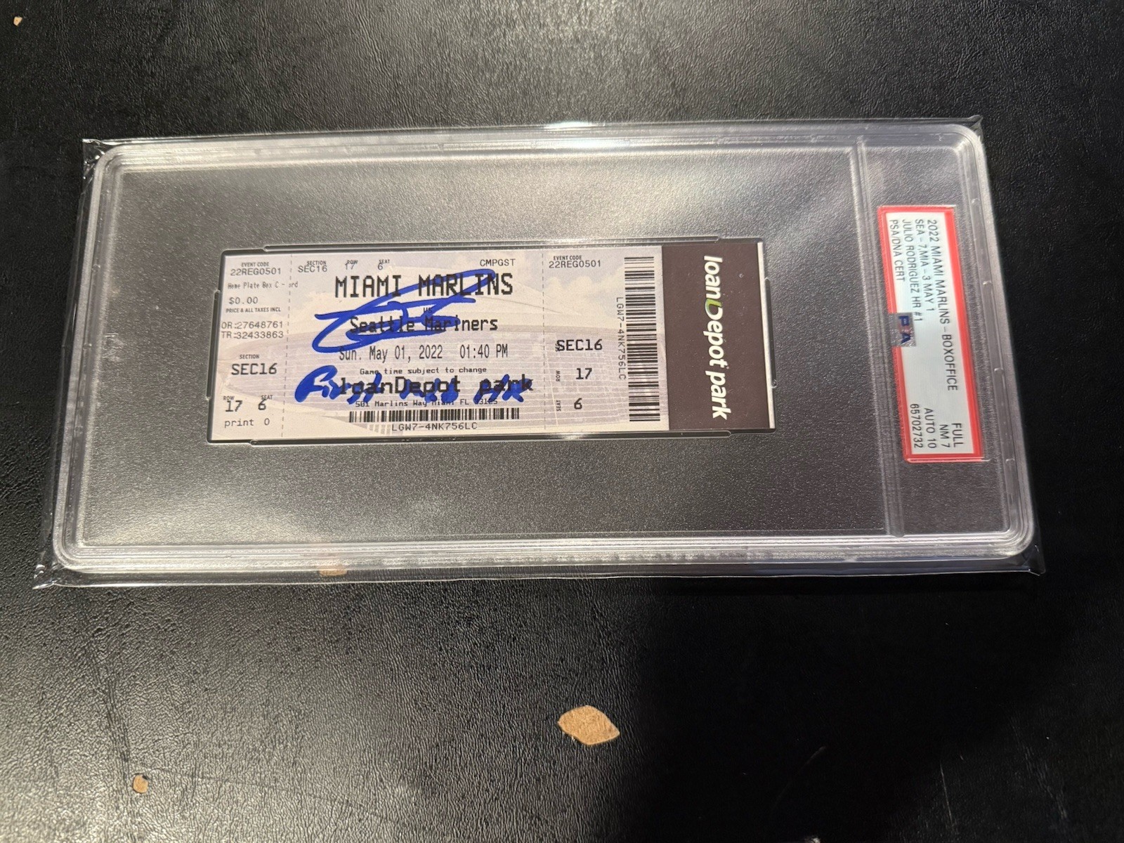 Julio Rodriguez 1ST MLB HR TICKET PSA 7 10 AUTO 5/1/22 WITH INSCR. LOW POP view 6