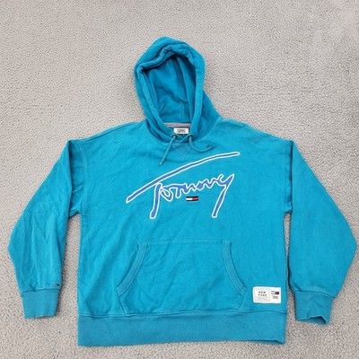 Tommy Jeans Hoodie Mens Medium Blue Logo Embroidery Pullover Pockets