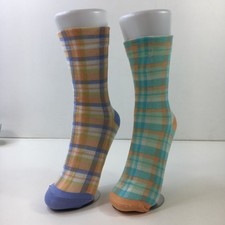 Womens Plaid Socks Set Of 2 Pairs Colorful Fun Crew Socks Bright Funky Designs