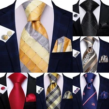 Men's Tie Set 3 Pieces Necktie Pocket Square Cufflinks Multicol Wedding Party