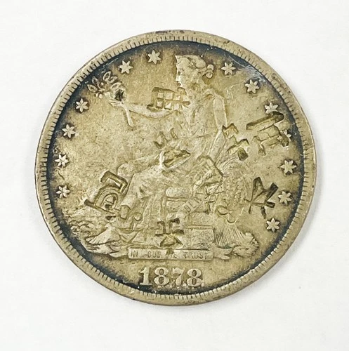 1878 Trade Dollar Silver Coin Chop Marks Circulated Authentic US Trade Type