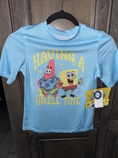 Size 6/7 SpongeBob Swim Shirt Boys Small Blue Having A Swell Time UV50 NWT