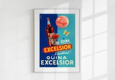 Vintage Quina Excelsior Poster Printable | Colorful French Aperitif Wall Art |