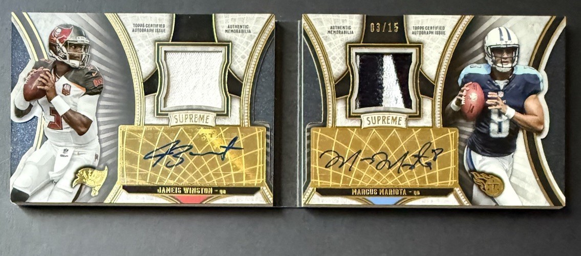 2015 Topps Supreme Auto Patch Book Card Jameis Winston And Marcus Mariota 3/15