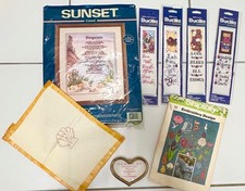 Lot SUNSET Footprints Poem Bucilla Bookmarks 70  s Embroidery Crewel Designs Kits