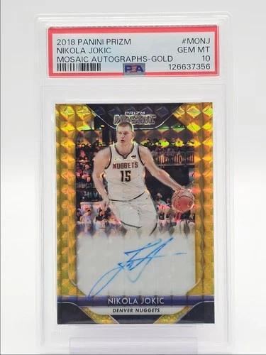 NIKOLA JOKIC 2018-19 PANINI PRIZM MOSAIC AUTOGRAPHS GOLD AUTO /10 PSA 10 Q5690