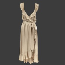 NWT Show Me Your MuMu Women’s Samantha Ruffle Wrap Dress Satin Champagne Size M