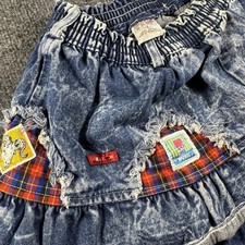Vintage Braxton Kids Girls Size 6 Acid Wash Denim Tiered Ruffle Skirt Plaid