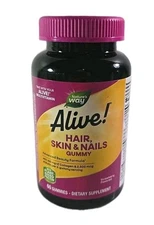 Nature's Way Alive Hair Skin & Nails Biotin and Collagen 60 Gummies, EXP 12/2026
