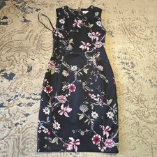 Calvin Klein Black Floral Sheath Dress Women Size 6P Zipped Back Sleeveless