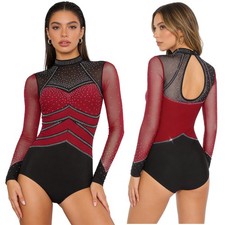 Women Romper Dancewear Jumpsuit Figure Ice Skating Unitard Rhinestone Bodysuit