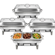 8QT Chafing Dish for Buffet 4 Pack, Stainless Steel Chafing Dish Buffet Silver