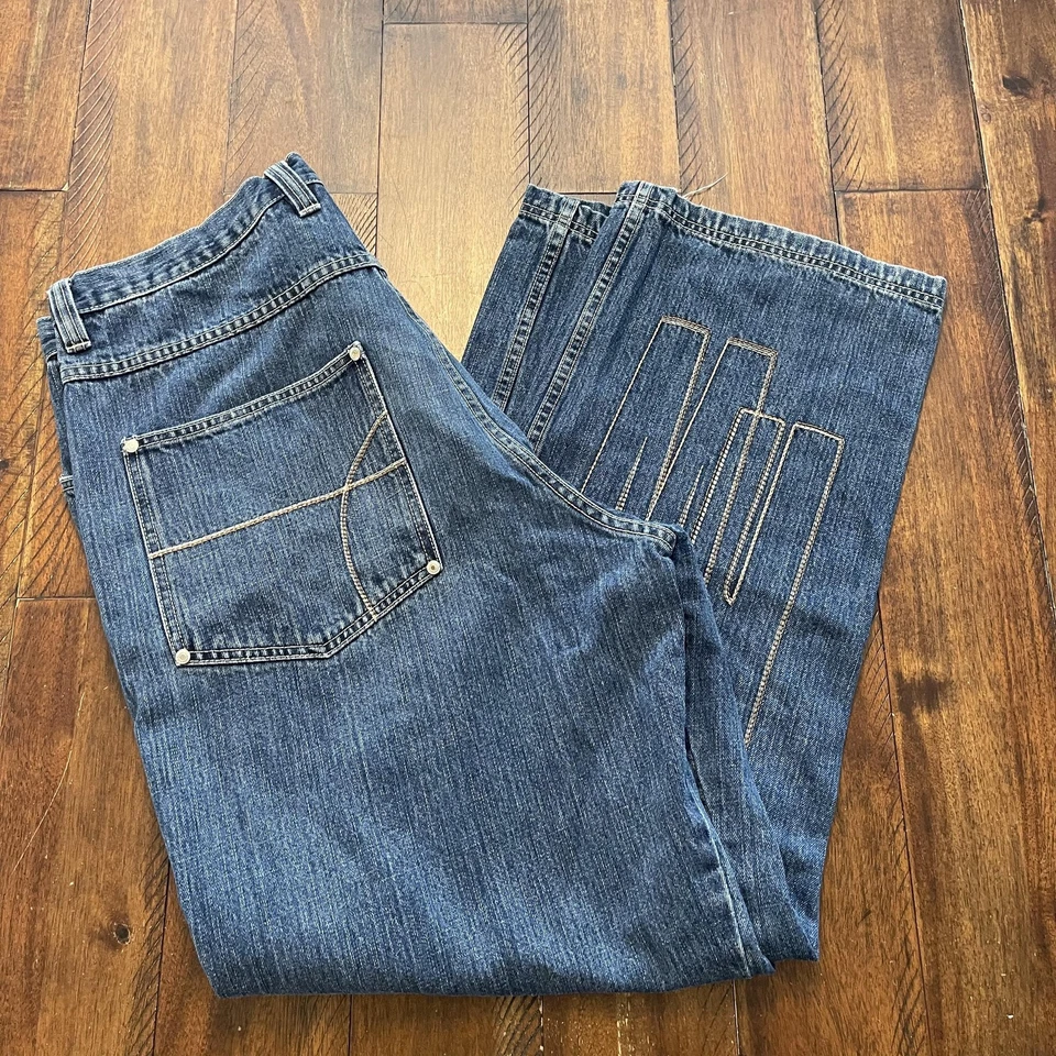 Rocawear Jeans Mens 38x34 Blue Baggy Wide Leg RW Embroidered Y2K Denim - Image 4 of 4