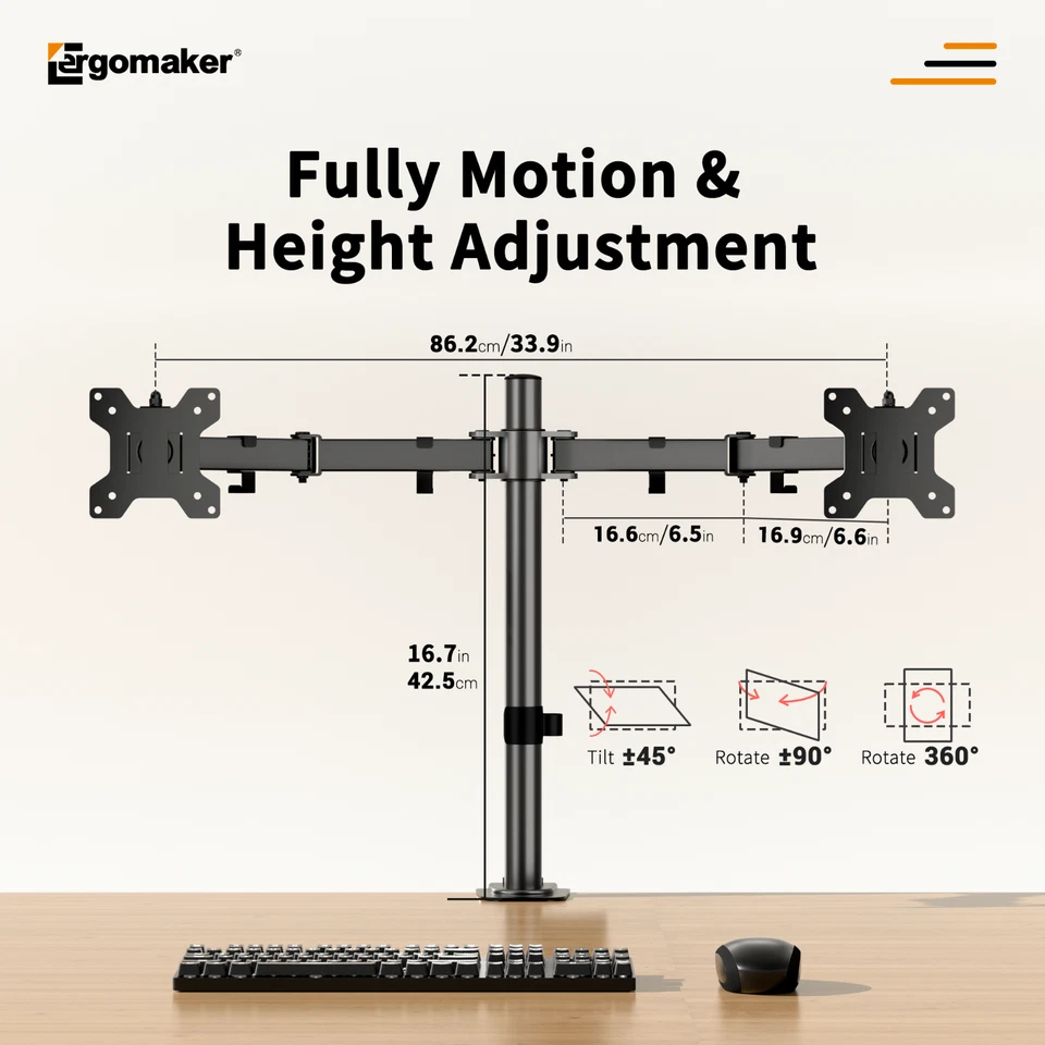 ERGOMAKER Fully Adjustable Dual Monitor Mount and Reinforcement Plate for 27" - image 3 of 4