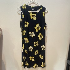 Tommy Hilfiger Black Yellow Floral Shift Dress Round Neck Sleeveless Size 6P