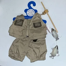 BAB BABWS Fishing Outfit Fisherman Vest Pant Suspenders Belt Fishing Pole NWT