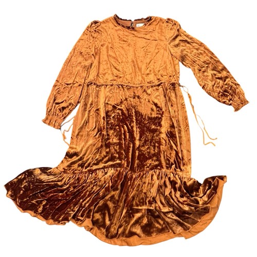 Rare L.K. Bennett Velvet Silk Midi Dress Rust Fall 10 DR NOEMI Drawstring Waist