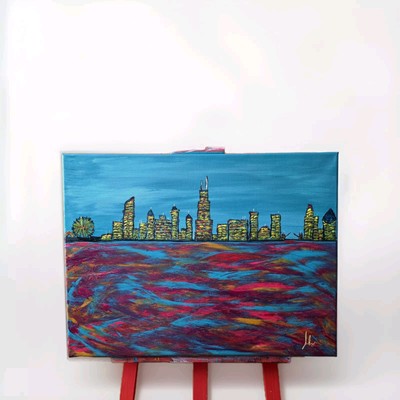 Original Acrylic Painting on Canvas - 24x18 by Jose Cruz Local Chicago Artist 