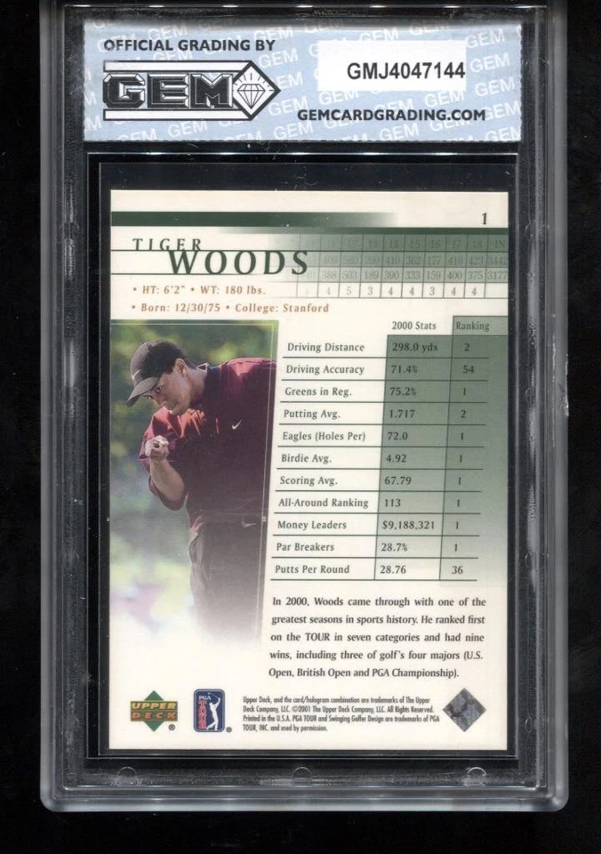 Tiger Woods RC 2001 cubierta superior #1 gema de novato como nueva 10 Foto 2 de 2
