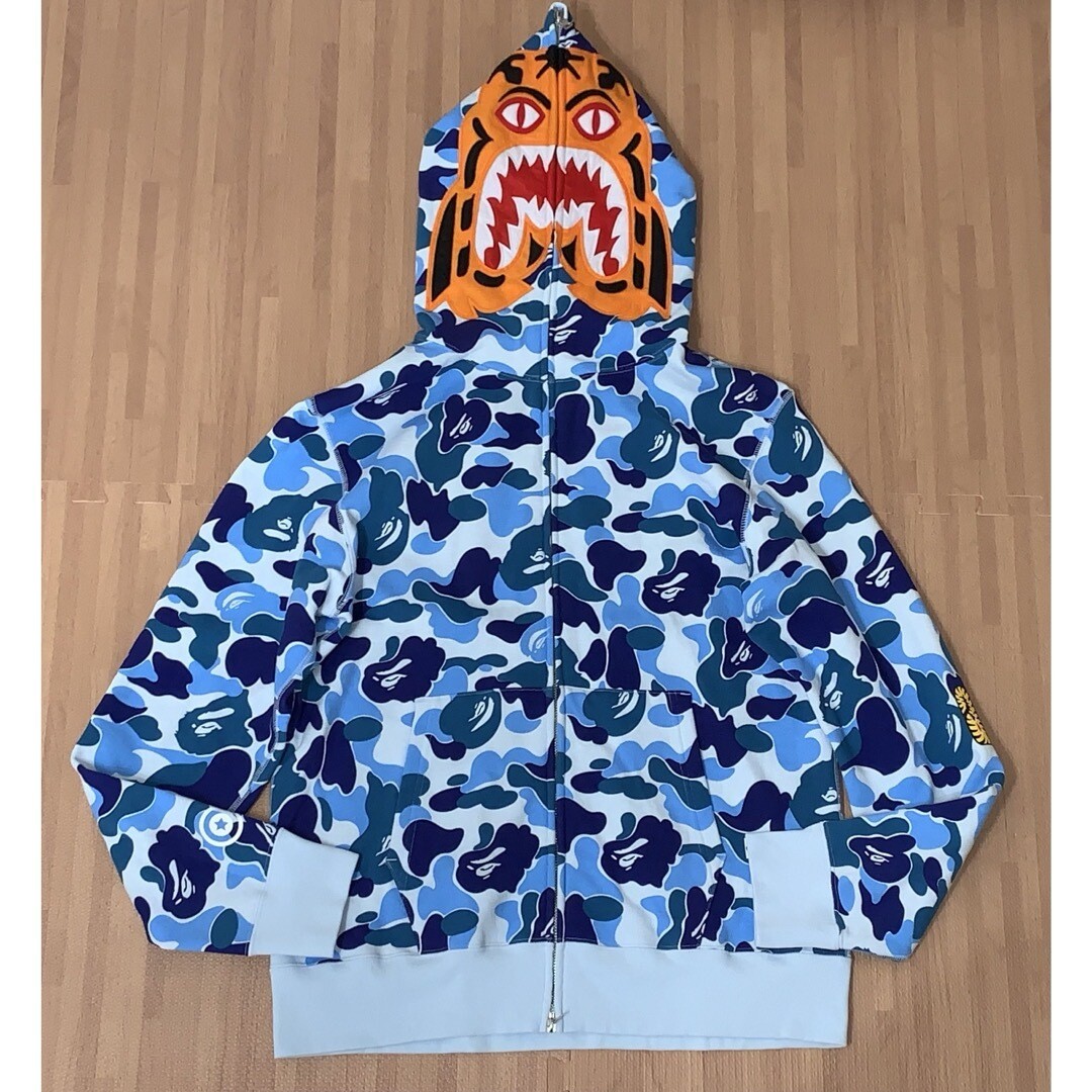 Used BAPE Hoodie Parker L Abc Blue Tiger Rare Ape Authentic