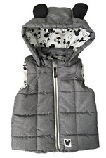 H M Disney Mickey Mouse Hooded Puffer Vest, 12 -18 Months, Grey, Full Zip