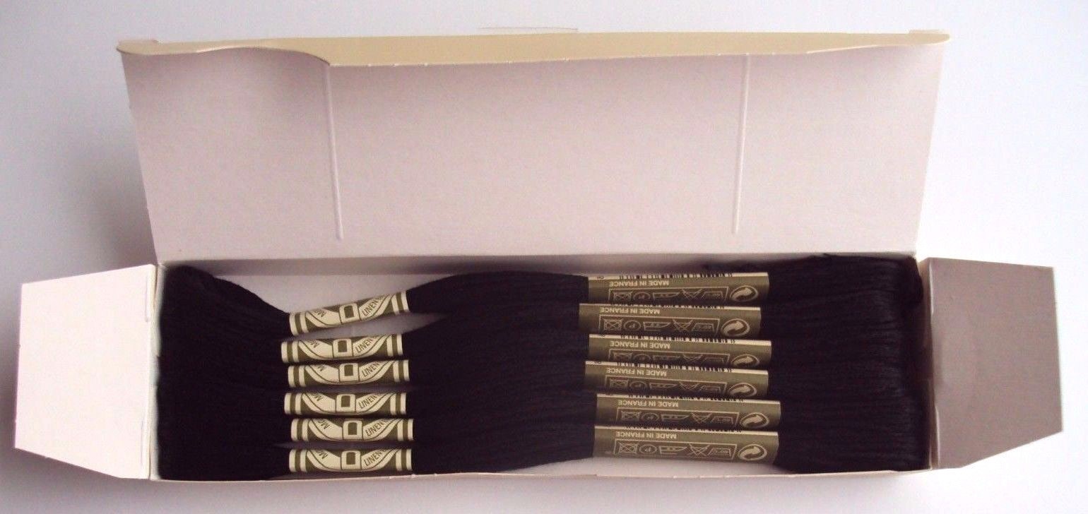 (6) Skeins DMC Mouline LINEN Embroidery Floss - Black