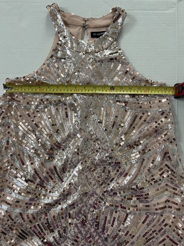 Jody Kristopher Rose Gold Sequins Dress Holiday Formal Simmer Sheath Flare M - Picture 7 of 13
