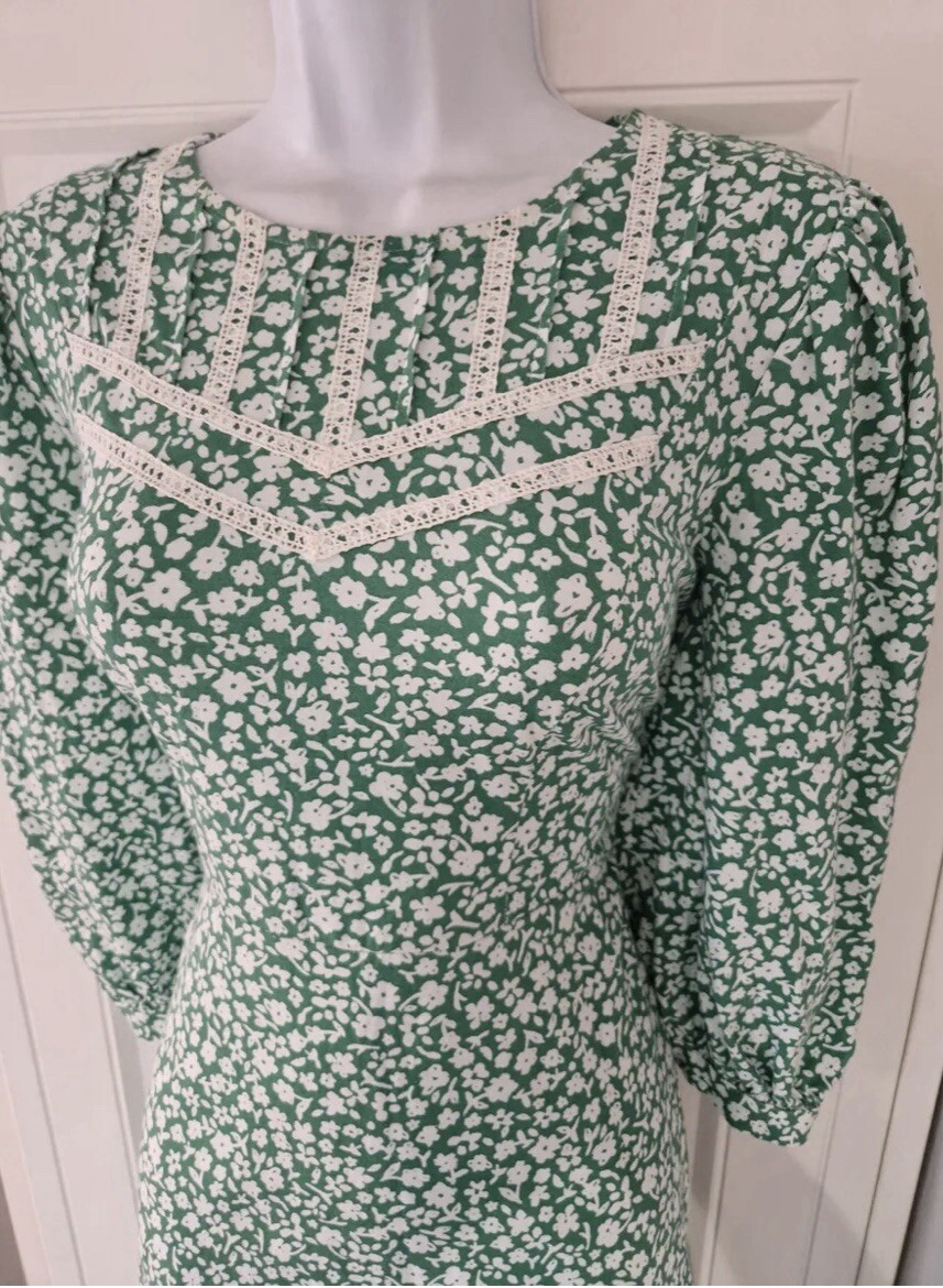 Monsoon Green White Floral Broderie Anglaise Jersey Midi Dress - Main Image