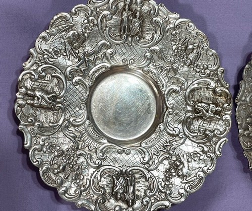 4 LOVELY ANTIQUE WEBSTER SILVER PLATE ORNATE PICTORIAL DEMITASSE CUPS & SAUCERS - Picture 7 of 8